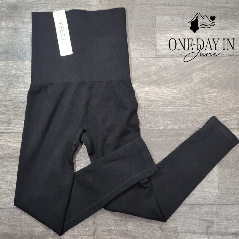 Yelete High Waist Black Stretch Seamless Leggings NWT Size OS